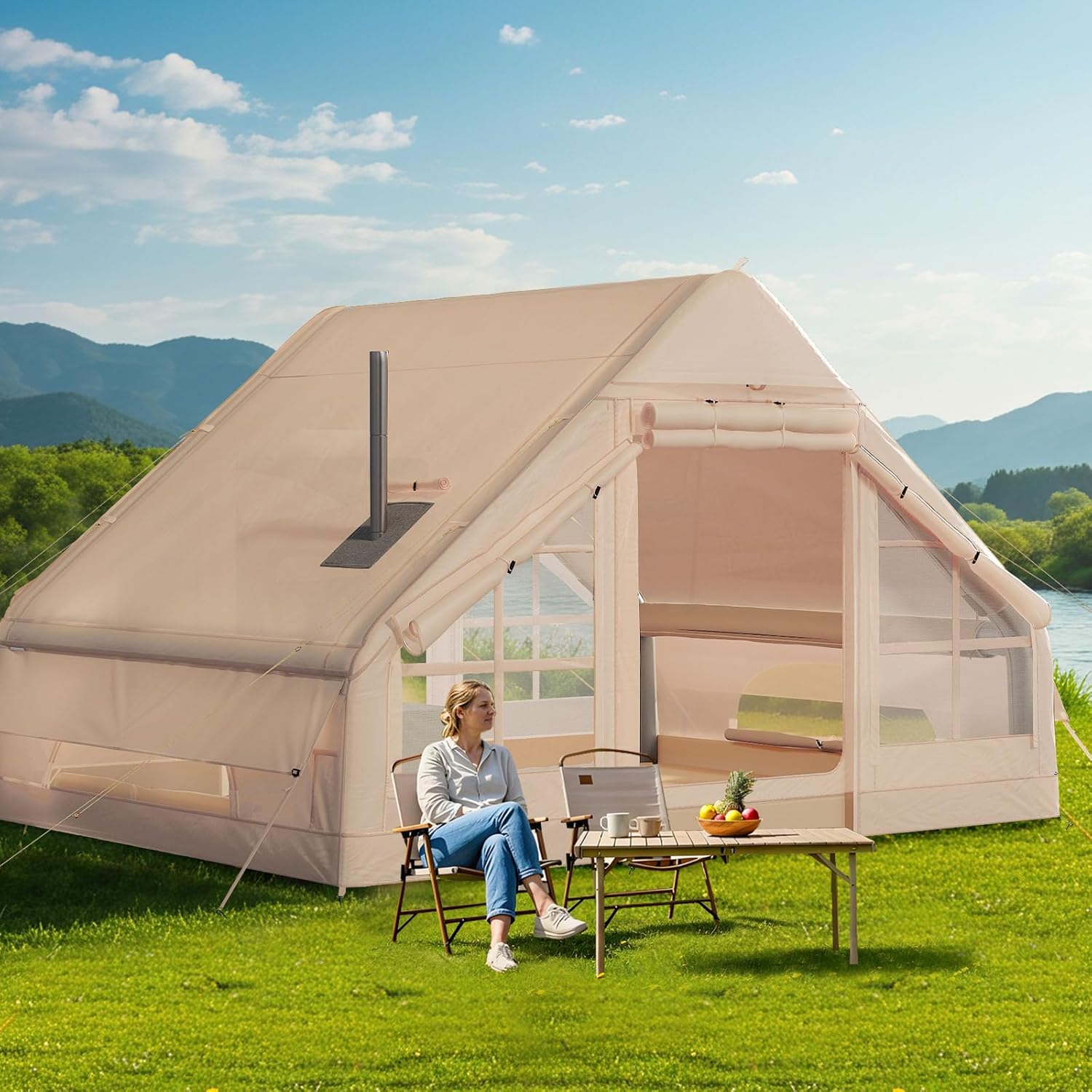 Inflatable Camping Tent – Quick Setup with Pump & Stove Jack