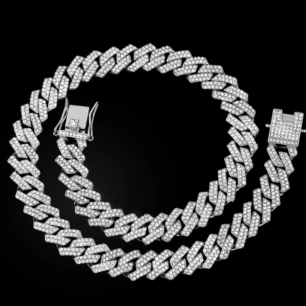 Luxury Iced Out Cuban Link Chain – 2-Row Rhinestone Hip Hop Jewelry for Any Occasion
